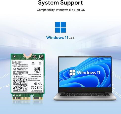 بطاقة شبكة WiFi لاسلكية EDUP Intel BE200 BE200NGW 8774Mbps Bluetooth 5.4 Tri-Band 802.11be NGFF M.2 Module، MU-MIMO، WPA4، محول شبكة لاسلكي لأجهزة الكمبيوتر المحمول، يعمل فقط لنظام التشغيل Windows 11 (64 بت) in Kuwait