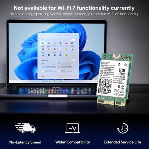 بطاقة شبكة WiFi لاسلكية EDUP Intel BE200 BE200NGW 8774Mbps Bluetooth 5.4 Tri-Band 802.11be NGFF M.2 Module، MU-MIMO، WPA4، محول شبكة لاسلكي لأجهزة الكمبيوتر المحمول، يعمل فقط لنظام التشغيل Windows 11 (64 بت) in Kuwait