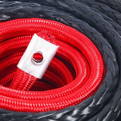 YaeKoo 1/2 "x 92ft خط كابل حبل ونش صناعي مع كم واقي 22000 رطل + 10 بوصة من الألومنيوم الأسود Hawse Fairlead + خطاف أحمر متوافق مع Jeep ATV UTV SUV Truck Boat Ramsey in Saudi Arabia