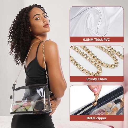 حقيبة شفافة معتمدة من Vorspack - حقيبة كروس شفافة وحقائب شفافة لطيفة للنساء، محفظة شفافة للحفلات الموسيقية والمهرجانات الرياضية in Kuwait