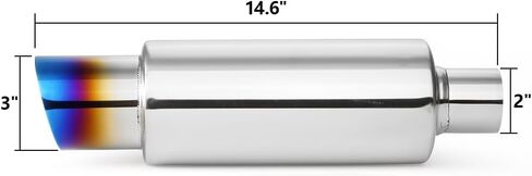LCGP 2" Performance Exhaust Muffler, 3" Outlet N1 Burnt, 14.6" Overall Length Exhaust Tip. in Saudi Arabia