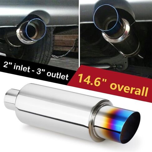 LCGP 2" Performance Exhaust Muffler, 3" Outlet N1 Burnt, 14.6" Overall Length Exhaust Tip. in Saudi Arabia