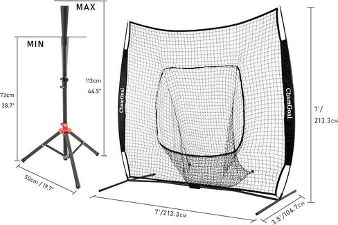 مجموعة تي شيرت وشبكة بيسبول للبيسبول مقاس 7 × 7 بوصات، شبكة بيسبول للبيسبول وشبكة للضرب والرمي، معدات تدريب البيسبول ذات 3 ألوان مع كرة مرجحة in Kuwait