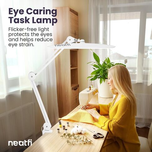 مصباح مهمة Neatfi XL 2,200 لومن LED، مصباح مكتب فائق السطوع 24 وات، 117 قطعة SMD LED، 4 مستويات سطوع، عاكس للضوء، ضوء LED للمهام للمنزل والمكتب ومنضدة العمل (غير CCT، أبيض) in Saudi Arabia