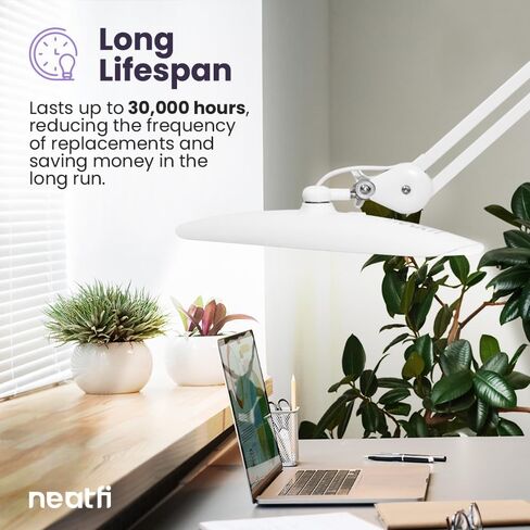 مصباح مهمة Neatfi XL 2,200 لومن LED، مصباح مكتب فائق السطوع 24 وات، 117 قطعة SMD LED، 4 مستويات سطوع، عاكس للضوء، ضوء LED للمهام للمنزل والمكتب ومنضدة العمل (غير CCT، أبيض) in Saudi Arabia