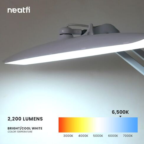 مصباح مهمة Neatfi XL 2,200 لومن LED، مصباح مكتب فائق السطوع 24 وات، 117 قطعة SMD LED، 4 مستويات سطوع، عاكس للضوء، ضوء LED للمهام للمنزل والمكتب ومنضدة العمل (غير CCT، أبيض) in Saudi Arabia