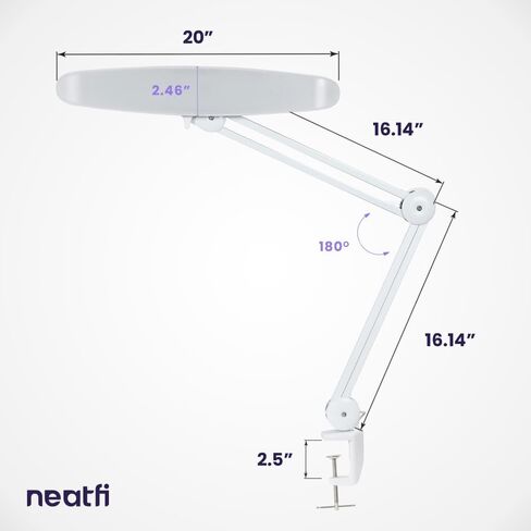 مصباح مهمة Neatfi XL 2,200 لومن LED، مصباح مكتب فائق السطوع 24 وات، 117 قطعة SMD LED، 4 مستويات سطوع، عاكس للضوء، ضوء LED للمهام للمنزل والمكتب ومنضدة العمل (غير CCT، أبيض) in Saudi Arabia