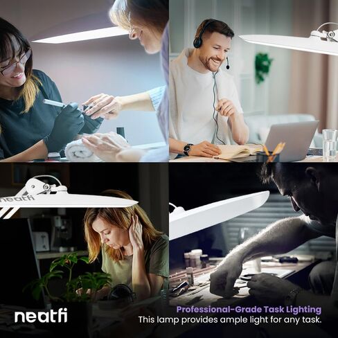 مصباح مهمة Neatfi XL 2,200 لومن LED، مصباح مكتب فائق السطوع 24 وات، 117 قطعة SMD LED، 4 مستويات سطوع، عاكس للضوء، ضوء LED للمهام للمنزل والمكتب ومنضدة العمل (غير CCT، أبيض) in Saudi Arabia