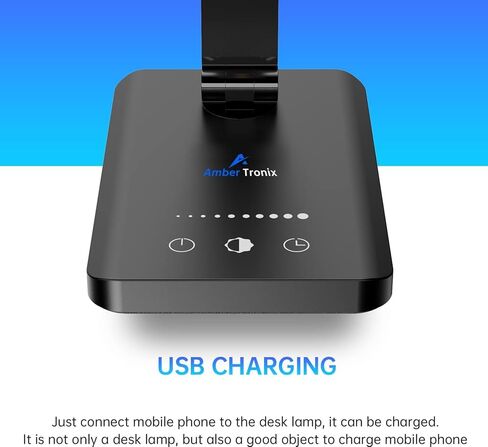 مصباح مكتب Ambertronix LED مع منفذ شحن USB، ضوء مكتب قراءة خافت للضوء للمنزل، مع 5 مستويات سطوع و3 أوضاع إضاءة، تحكم باللمس، مؤقت تلقائي (أبيض) in Kuwait
