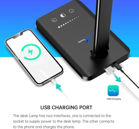 مصباح مكتب Ambertronix LED مع منفذ شحن USB، ضوء مكتب قراءة خافت للضوء للمنزل، مع 5 مستويات سطوع و3 أوضاع إضاءة، تحكم باللمس، مؤقت تلقائي (أبيض) in Kuwait
