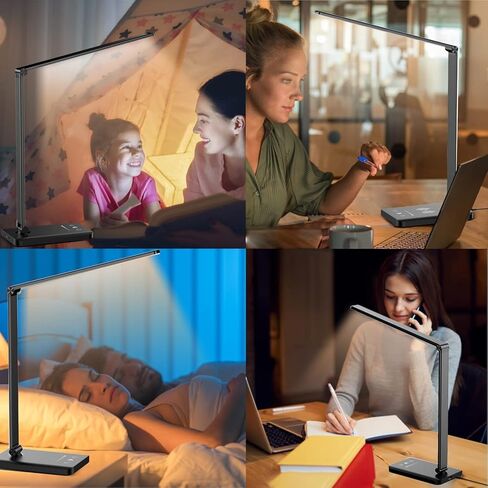 مصباح مكتب Ambertronix LED مع منفذ شحن USB، ضوء مكتب قراءة خافت للضوء للمنزل، مع 5 مستويات سطوع و3 أوضاع إضاءة، تحكم باللمس، مؤقت تلقائي (أبيض) in Kuwait