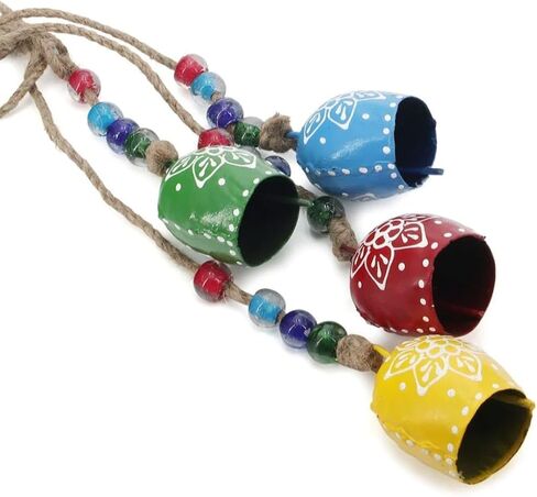 PNS 7 سم، أجراس مطلية معلقة متناغمة متعددة الألوان ديكور احتفالي أجراس معدنية مصنوعة يدويًا على الحبل، أجراس ساحرة، ديكور معلق على الحائط، صانعات ضوضاء أجراس البقر، جدار المزرعة، مجموعة متعددة الألوان لعيد الميلاد من 6 in Kuwait