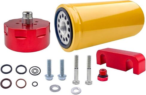 SPELAB 1R-0750 فلتر وقود الديزل ومجموعة المحولات لـ 2001-2016 Chevy GMC Duramax LB7/LLY/LBZ/LMM/LML (أحمر) in Kuwait