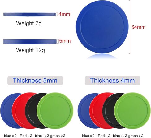 BQSPT 16 Pieces Air Hockey Pucks 2.5 Inch 64mm Heavy Replacement Pucks Air Hockey Tables Pucks Multicolor for Game Tables Equipment Accessories(8 Thick 12 Grams and 8 Thin 7 Grams) in Saudi Arabia