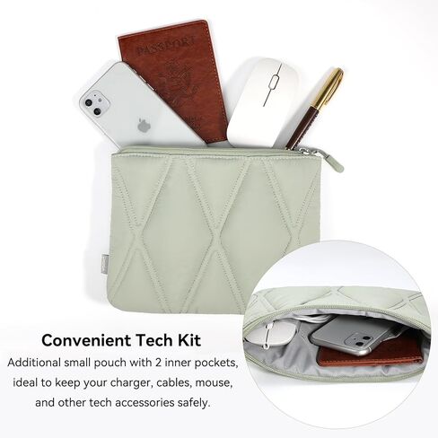 حقيبة حمل كمبيوتر محمول منتفخة من Voova مقاس 15.6 16 بوصة للنساء، حقيبة غطاء كمبيوتر لطيفة مع حقيبة ملحقات لجهاز MacBook Pro 16 وXPS 15,15.6-16 بوصة Lenovo Acer Dell HP Asus Laptop، Mint Green in Kuwait