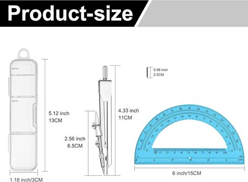 48 قطعة مجموعة الرياضيات الهندسية 24 حزمة 6 بوصة 180 درجة منقلة الرياضيات البلاستيكية السائبة و 24 حزمة الطلاب البوصلة المعدنية السائبة مجموعة الهندسة المدرسية للوازم المدرسية المكتبية (شفاف) in Kuwait