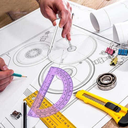 48 قطعة مجموعة الرياضيات الهندسية 24 حزمة 6 بوصة 180 درجة منقلة الرياضيات البلاستيكية السائبة و 24 حزمة الطلاب البوصلة المعدنية السائبة مجموعة الهندسة المدرسية للوازم المدرسية المكتبية (شفاف) in Kuwait