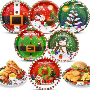 Sliner 120 PCS لوحات ورق عيد الميلاد - لوحات 9 بوصات يمكن التخلص منها مع تصاميم ديكور سانتا ، الأيائل والثلوج لحفلات عيد الميلاد وعيد الميلاد