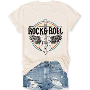 Rock Band T-Shirts for Women Vintage Rock and Roll Country Music Shirt Funny Concert Outfit Short Sleeve Vacation Tops