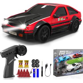 سيارة RC Drift Car ، 1/24 سيارة التحكم عن بعد ، 2.4 جيجا هرتز 17 كم/ساعة سيارات RC عالية السرعة مع مصابيح LED ، إطارات إضافية ، بطاريتين قابلة للشحن ، سباق 4WD للسيارات هدية عيد ميلاد عيد ميلاد للأطفال الفتيات البالغين