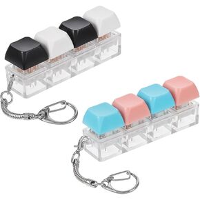 2pcs Silent & Clicky Keyboard Fidget, Keyboards Fidgets Keychain, Relieve Stress Dual Sound Keyboard Fidget Toy on Office and Classroom, Keyboards Fidgets Gifts for Adults
