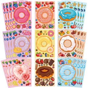 Ice Cream Party Kids Sticker Sheets - 36 Mix and Match Decals, DIY Crafts Face Stickers for Toddlers, Donut Themed Party Decorations