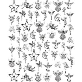 60 PCS Silver Silver Wings Angel Fairy Charms Pendants for Bracelet Oprings Necklace Making (15 styles)