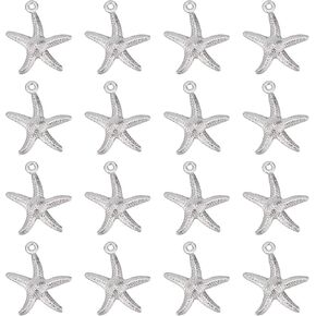 Sunnyclue 1 Box 100pcs Silver Starffish Charm 316 سحر البحر المصنوع من الفولاذ المقاوم للصدأ سحر المحيط شاطئ شاطئ الصيف هاواي لتصنيع المجوهرات سحر أقراط القلادة DIY الحرف اليدوية للنساء اللوازم البالغة