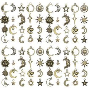 youdiyla 100pcs مزيج الألوان الحرف Sun Moon Stars سحر المعلقات لصياغة ، ونتائج المجوهرات صنع الملحقات لسوار قلادة DIY (الفضة الساطعة)