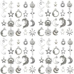 youdiyla 100pcs مزيج الألوان الحرف Sun Moon Stars سحر المعلقات لصياغة ، ونتائج المجوهرات صنع الملحقات لسوار قلادة DIY (الفضة الساطعة) in Kuwait