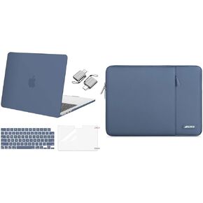 MOSISO Compatible with MacBook Air 13 inch Case 2024 2023 2022 M3 A3113 M2 A2681 Touch ID, Plastic Hard Shell&Keyboard Cover&Screen Film&Type C Adapter&Polyester Vertical Bag with Pockete, Steel Blue