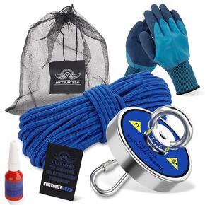 1300 LBS Pulling Force Single Sided Magnet Fishing Magnet Kit Magnetic Fishing (Orange) with 65 FT Wear-Resistant Rope, Heavy Duty Carabiner, etc