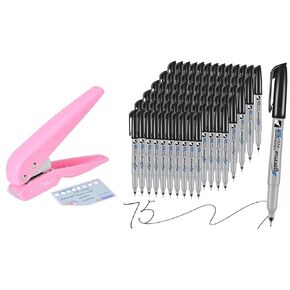 Pink Single Hole Punch and 75 Pack Ultra Fine Tip Markers