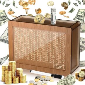 مربع تحدي التوفير الخشبي ، بنك Coin Piggy Bank مع Counter (10000) ، صندوق توفير المال للعملة النقدية ، هدية ذات معنى للأطفال والكبار