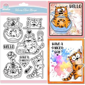 GLOBLELAND Anime Cats Clear Stamps for Card Making Cartoon Cats Silicone Clear Stamp Animals Greetings Transparent Stamp Seal for DIY Scrapbooking Embossing Photo Album Decor