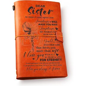 Sister Leather Journal Notebook for Sisters - Dear Sister I Love You Engraved Vintage Leather Travel Journal Friendship Embossed Writing Journal Gift