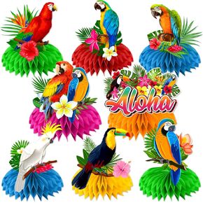 8 PCS Luau Party Decorations Honeycomb Centerpaces ، Hawaiian Party Decorations for Tables ، Tropical Birds Aloha Party Decorations 3D Double Side Decorations ، Tiki Party Decorations