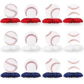 12 PCS البيسبول قرص العسل المركزية المركزية للبيسبول ديكورات حفلة عيد ميلاد الطاولة البيسبول Topper للرياضة عيد ميلاد الطفل الحفل اللوازم لصالح اللوازم