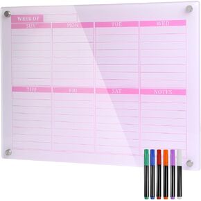 Thickened Acrylic Weekly Dry Erase Board Calendar Planner Whiteboard for Wall,16''x12''-Small,Pink Weekly Planner Whiteboard Schedule Management,6 Markers,1 Wipes,for Home Office-PGZL3040
