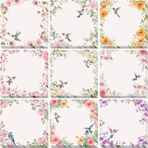 Vintage Hummingbird Self Sticky Notes - 450 Sheets Bird Flower Adhesive Memo Note Pads for Studying Work Teacher Student Supplies Birthday Thank You Christmas Gift 3x3 Inches