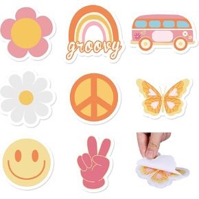 Whaline 8 Packs Groovy Retro Sticky Notes Boho Hippie Self-Stick Note Pads Colorful Rainbow Flower Self-Adhesive Memo Pads Easy to Post for Reminder Stationery Studying School Office Home Supplies
