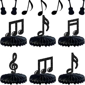 Gyufise 8pcs Music Honeycomb Table Concerte Black Glitter Rock Pop Music Thauge Toppers Honeycomb Centerples for Music Music Form