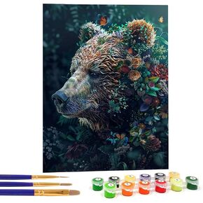 Bimkole Bear Paint by Number for Adults, DIY Oil Painting Kit on Canvas with Paintbrushes and Acrylic Pigment, for Paint by Numbers for Beginner, for Home Wall Decor (16x20Inch) QG2259