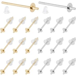 UniCraftale 200pcs 2 ألوان كوب لؤلؤة قرط ما بعد نتائج قرط الفولاذ المقاوم للصدأ لنصف الخرز المحفور مع 200 ٪