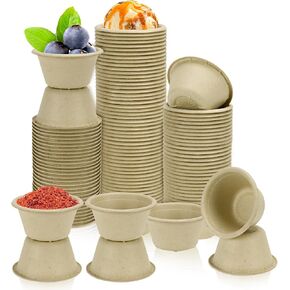 100 Pack Natural Bagasse Fiber Bowls,4oz Small Disposable Paper Bwols Microwavable Safe Sample Snack Cups Charcuterie Serving Cups for Sauce Portion Condiment Ice Cream Desserts