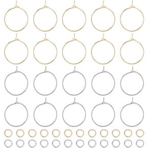 UniCraftale 120pcs 2 لون 15 ملم حلق الأطواق النبيذ حلقات سحر زجاجي 316 قرط جراحية من الفولاذ المقاوم للصدأ مع حلقات القفز 240pcs لتصنيع علامات الزفاف النبيذ.