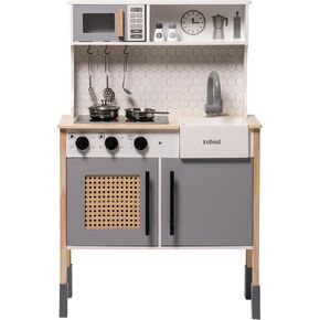 Robud Play Kitchen ، Wooden Kids Kitchen Playset with Sounds & Lights ، Play Play Play Metter for Toddlers ، Gift for Boys & Girls ، Style Vintage ، 3+ (Gem Blue)