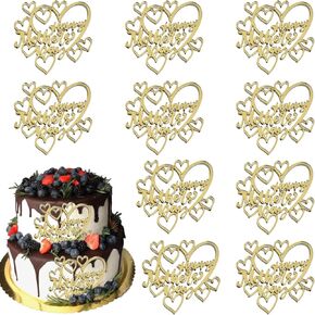 MDGFGE Happy Mother Mother Mirror Gold Cake Toppers Shape Heart Cupcake Cupcake Topcake Topcake Cake Cake محفورة بتصميم قلب مختلف لعيد الأم إمدادات حفل زفاف عيد ميلاد الأم (10pcs)