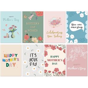 مضحك 24 بطاقات عيد الأم مع رغبات القلبية ، 8 تصميمات متنوعة لبطاقات عيد الأم الأزهار ، وبطاقات عيد الأم المعبأة لعائلة الأصدقاء ، 4 * 6in