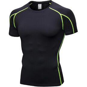 Yuerlian Men's Compression Shirts, Short Sleeve Athletic Compression Tops Dry Workout T Shirt Base Layer Undershirt